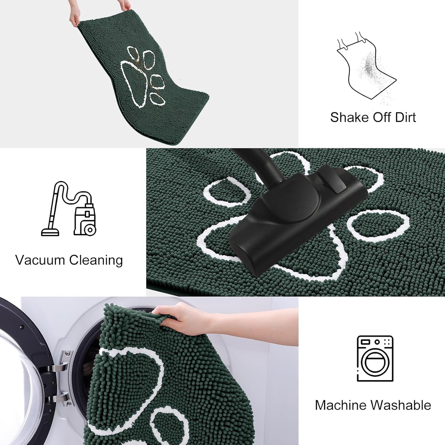 Smiry Dog Door Mat for Muddy Paws, Absorbent Dirt Trapper Non Slip Quick Dry Washable Chenille Mat for Mud Dogs, Entry Rug for Indoor and Outdoor (59x24 Inches, Green)