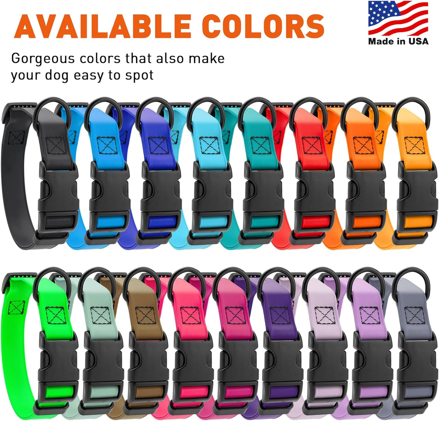Dogline Biothane Waterproof Dog Collar with Quick Release Buckle Strong Coated Nylon Webbing with Odor- Proof for Easy Care Easy to Clean Fits Small Medium or Large Dogs, Orange 3/4" W 12-19" L