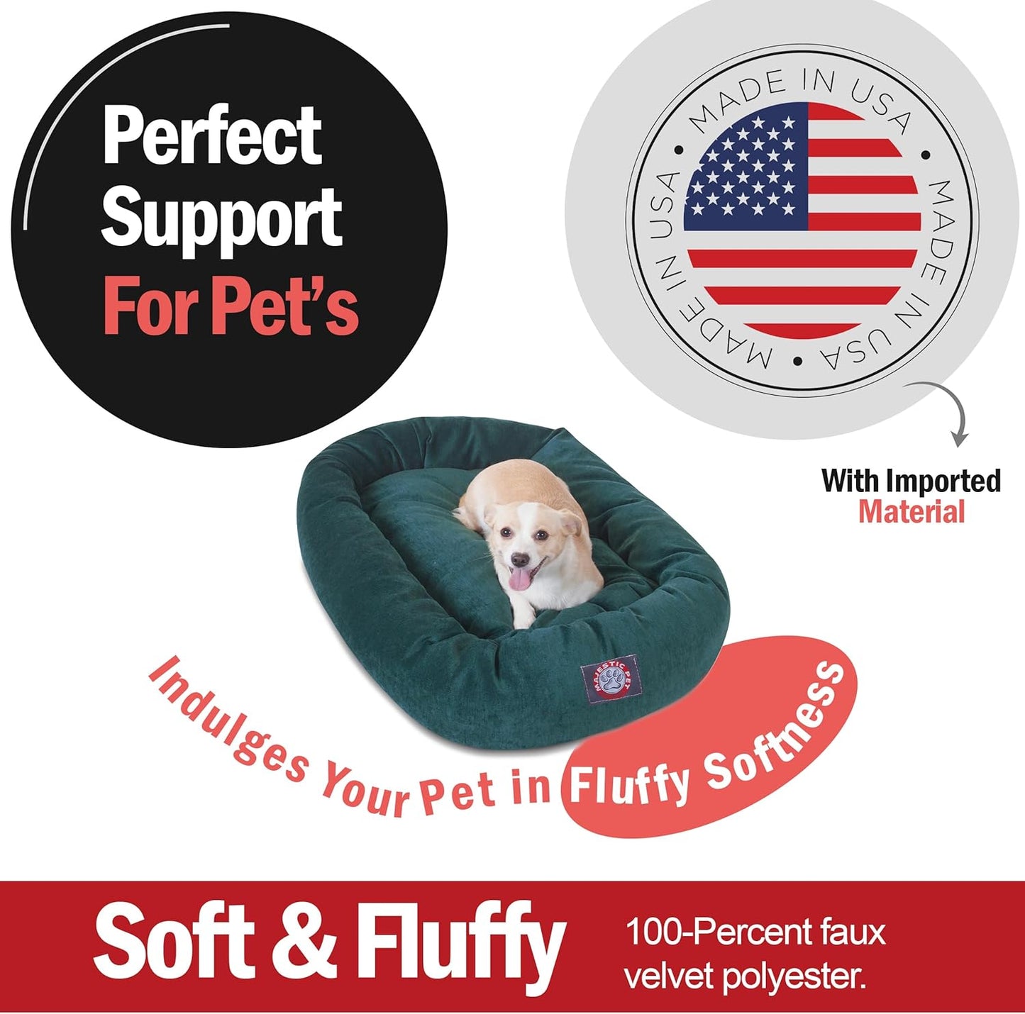 Majestic Pet 32 Inch Micro Velvet Calming Dog Bed Washable 32x23x7 (inch) – Cozy Soft Round Donut Dog Bed with Spine for Head Support - Pet Bed Medium – Marine (2025)