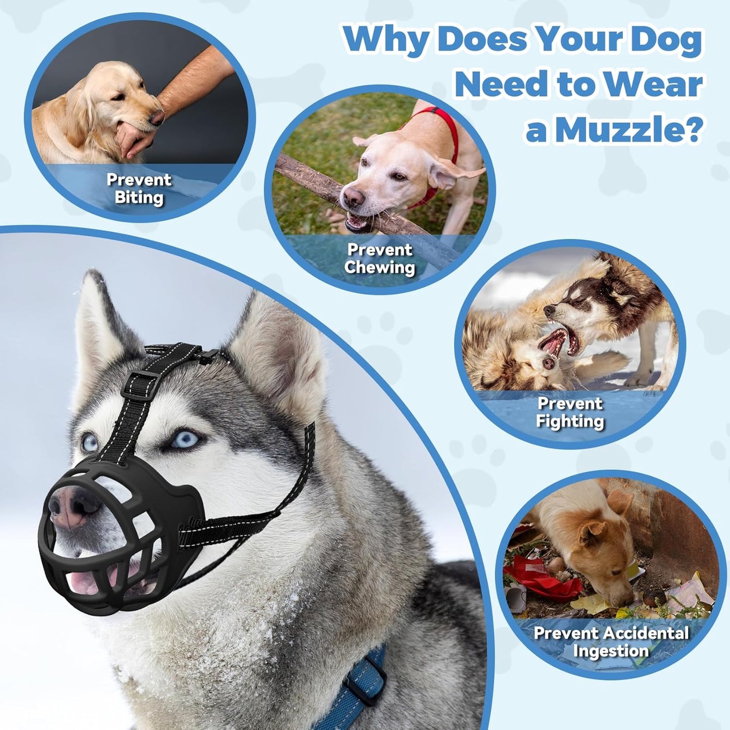 Dog Muzzle for Large Dogs, Breathable Basket Muzzles for Small, Medium and X-Large Aggressive Dog, Allows Panting Drinking, Suitable for Grooming Trimming Training (3, Black)