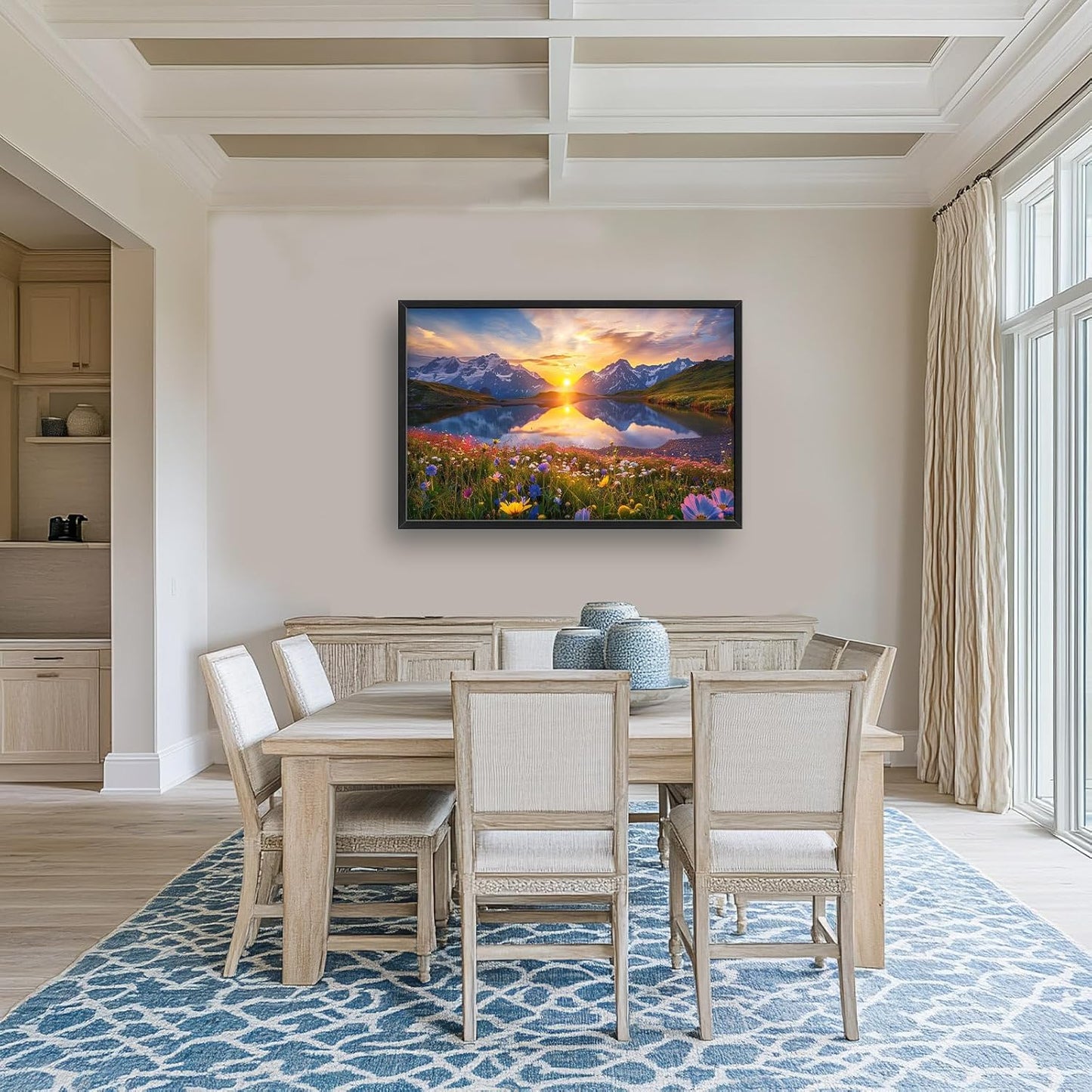 Mountain Large Wall Art Sunrise Lake Flower Field Pictures Nature Landscape Wall Decor Canvas Print Painting Artwork for Bathroom Living Room Bedroom 36L" x 24W"