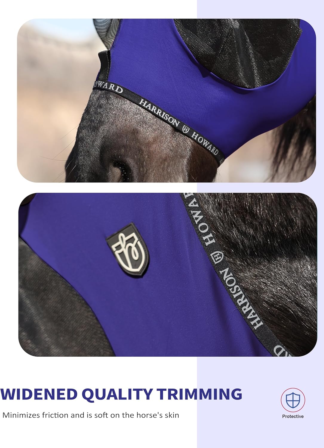 Harrison Howard Horse Fly Mask with Forelock Opening Stretch Breathable and Comfortable for Horses UV -Protection Navy M