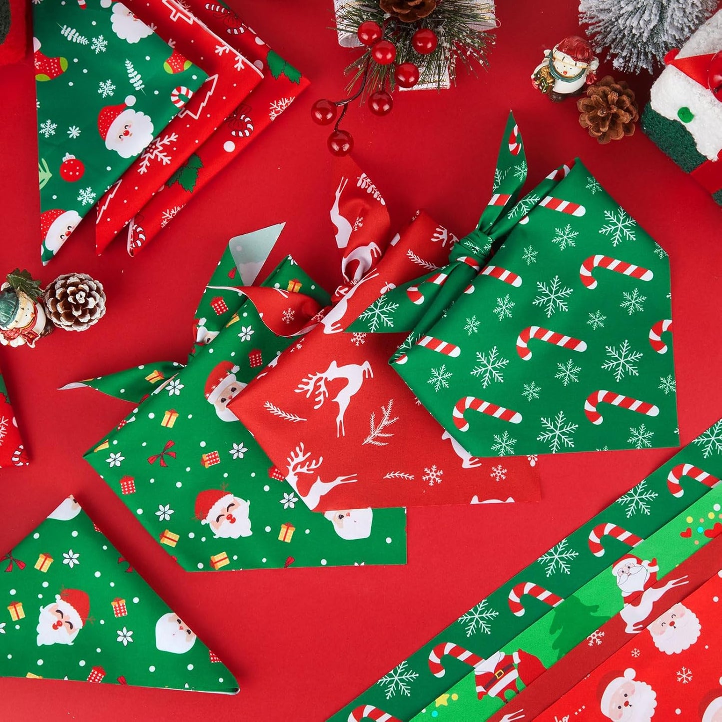 Weewooday 50 Pcs Christmas Bandanas for Dogs Xmas Bandanas Bulk with Santa Snowflake Candy Cane Soft Bibs Adjustable Triangle Doggie Scarf for Small Medium Large Pet (25.6 x 17.7 x 17.7 Inch)