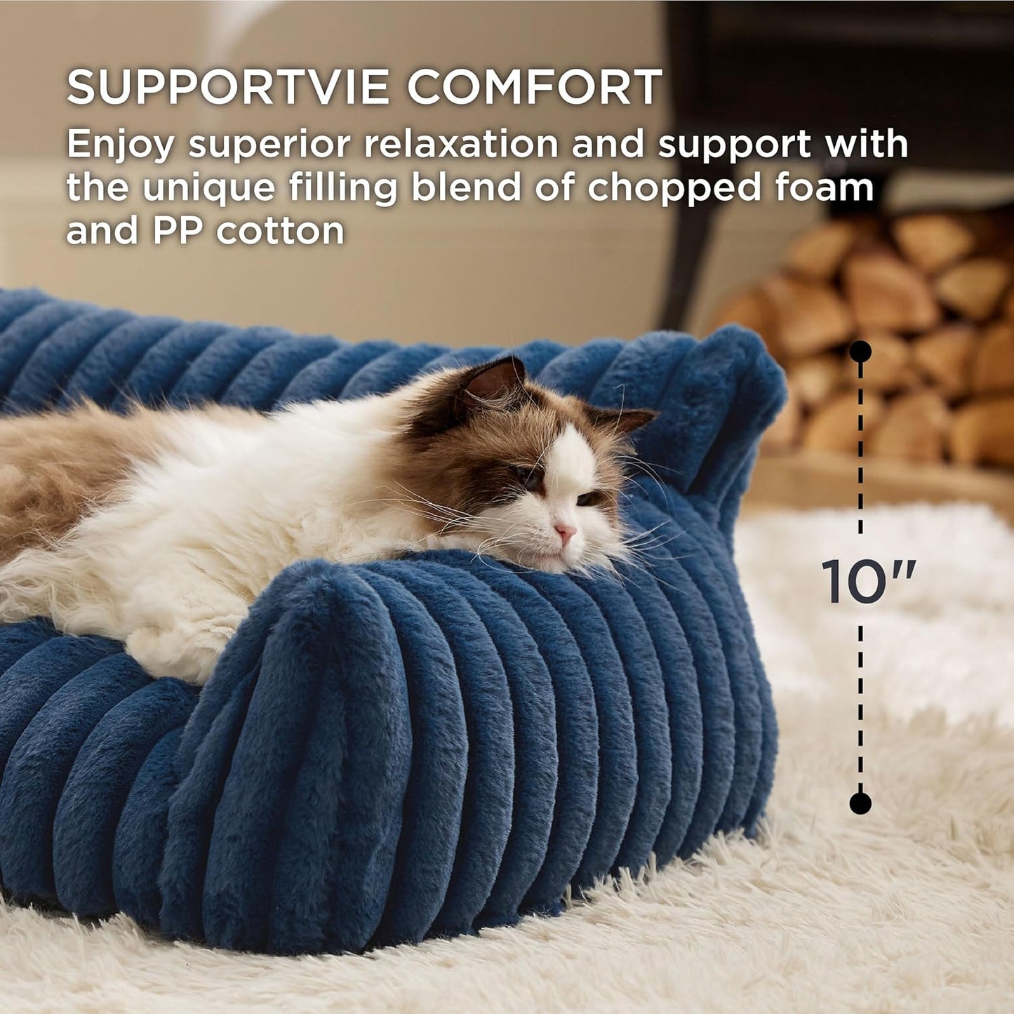Bedsure Cute Cat Couch for Pets - Fluffy Cat Sofa with Premium Soft Corduroy Fleece, Fuzzy Pet Couch Bed with Removable Washable Cover, Supportive Pet Chair for Indoor Cats, 24inch, Night Blue