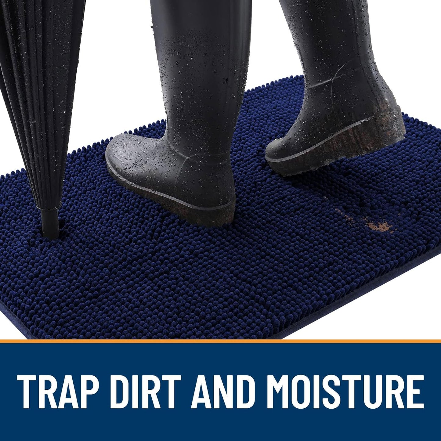 OLANLY Dog Door Mat for Muddy Paws 34x21, Absorbs Moisture and Dirt, Absorbent Non-Slip Washable Doormat, Quick Dry Chenille Mud Mat for Dogs, Entry Indoor Entryway Carpet for Inside Floor, Navy Blue