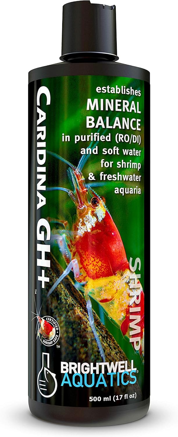 Brightwell Aquatics Caridina GH+ Mineral Supplement Restores Calcium Magnesium Potassium Sodium in Soft RO/DI Water for Shrimp Breeding and Plant Health, 500 ml