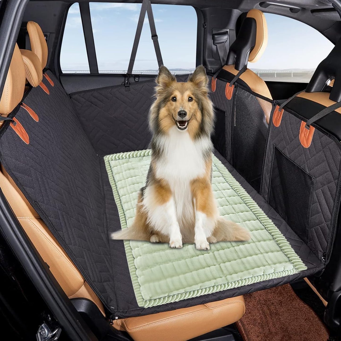 VClife Dog Car Seat Cover for Backseat Extender, Anti Slip Dog Bed Mat Travel Blanket, Pet Friendly Backseat Cover for Cars, SUVs, Small Trucks, Back Seat Extender Protector (Sage Green, 59"×27.6")