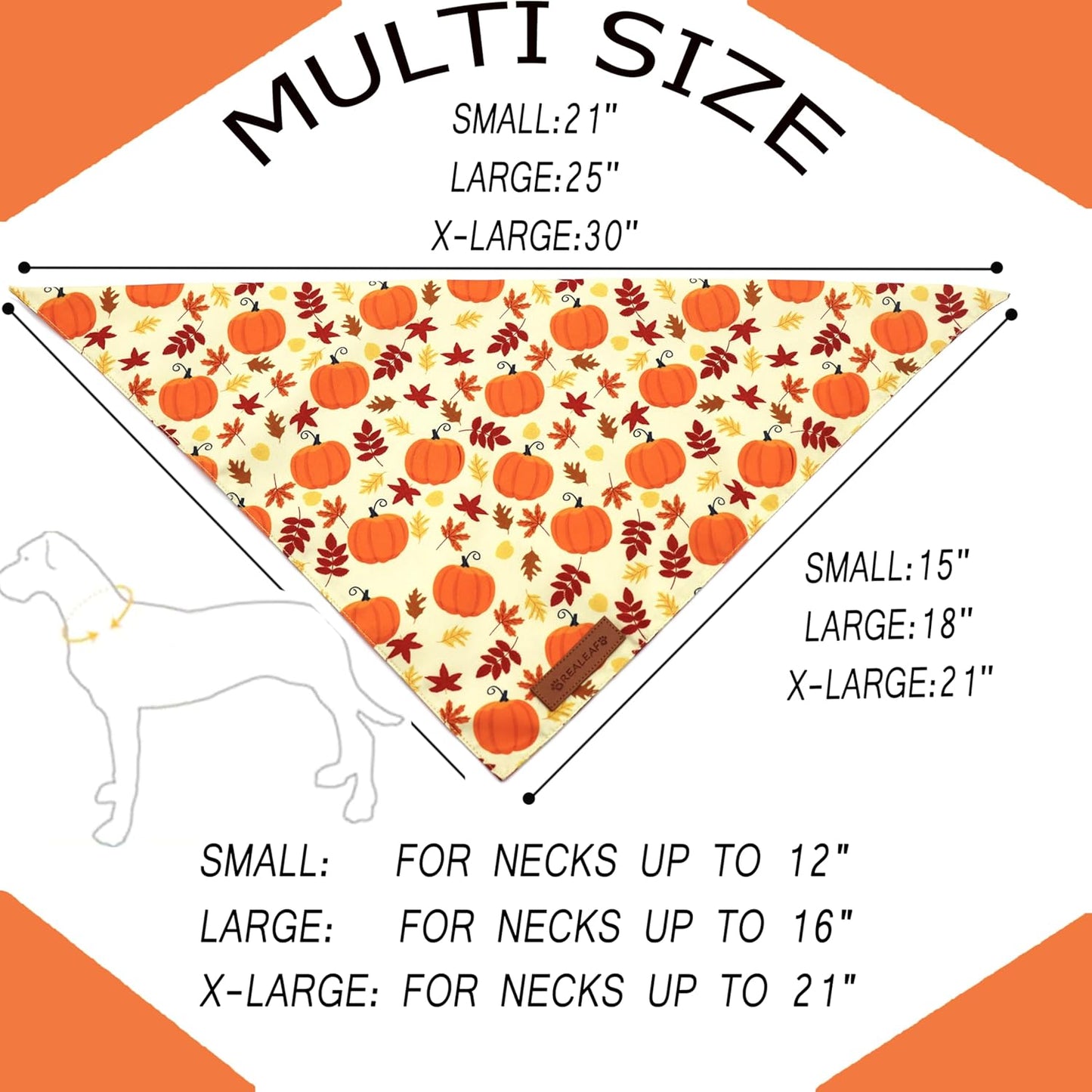 Realeaf Thanksgiving Dog Bandanas 2 Pack, Pumpkins and Happy Thanksgiving Pet Scarf for Boy and Girl, Premium Durable Fabric, Reversible Holiday Bandana for Large and X-Large Dogs Pets (X-Large)