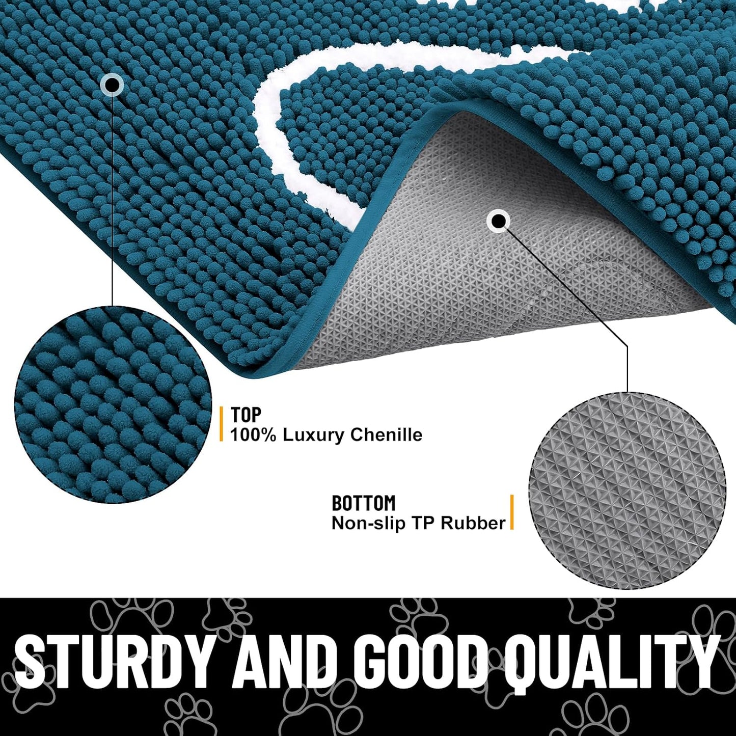 Smiry Dog Door Mat for Muddy Paws, Absorbent Dirt Trapper Non Slip Quick Dry Washable Chenille Mat for Mud Dogs, Entry Rug for Indoor and Outdoor (48x30 Inches, Atlantic Blue)