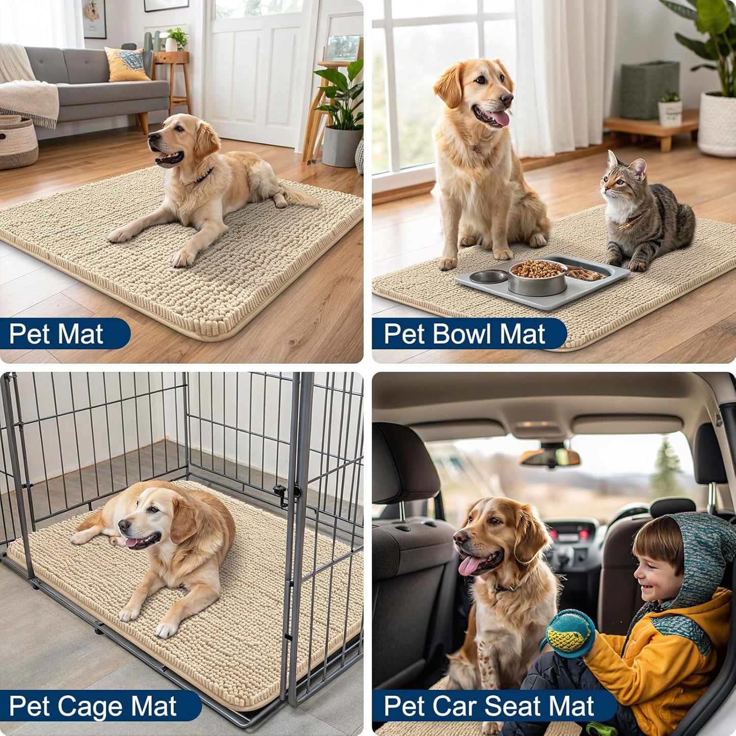 Smiry Dog Door Mat for Muddy Paws 54x32, Absorbs Moisture and Dirt Doormat, Non-Slip Washable Quick Dry Chenille Front Door Mat Indoor Entrance, Entryway Carpet for Inside Floor, Beige