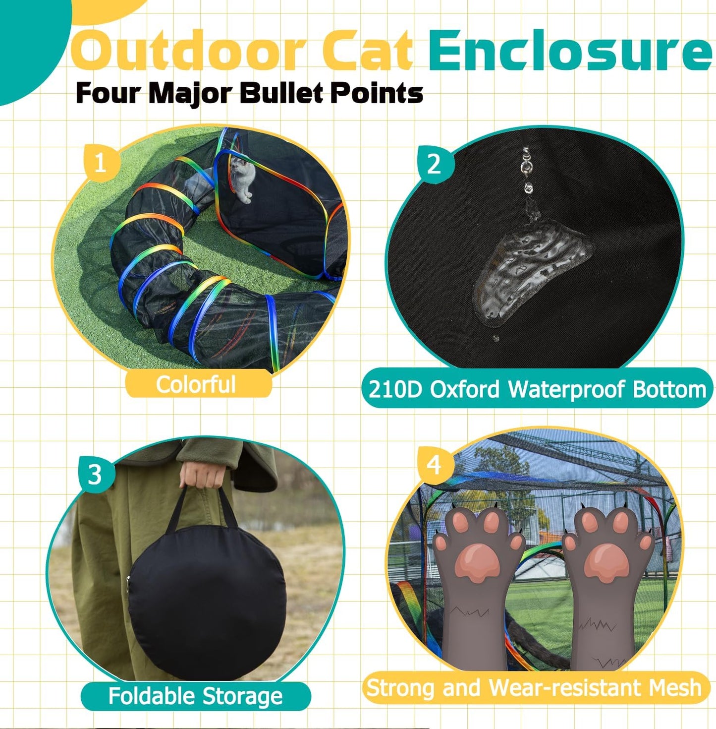 LUCKITTY Outdoor Rainbow Cat Enclosures Playground,Outside House for Indoor Cats Include Portable Tent, Circle Cat Playpen Tunnel Catio, for Cats, Kitty and Small Animals,Within Storage Bag
