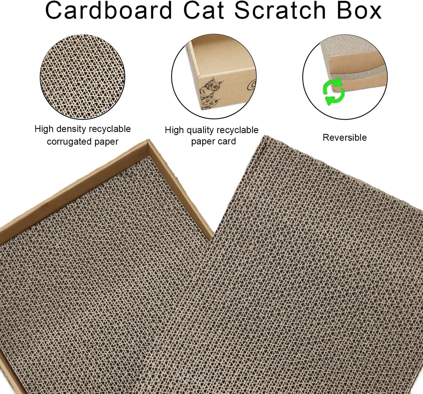 Cat Scratch Pad Cardboard Scratcher Box,2PCS in 1 Scratching Board for Indoor Cats,Reversible Durable,with Catnip