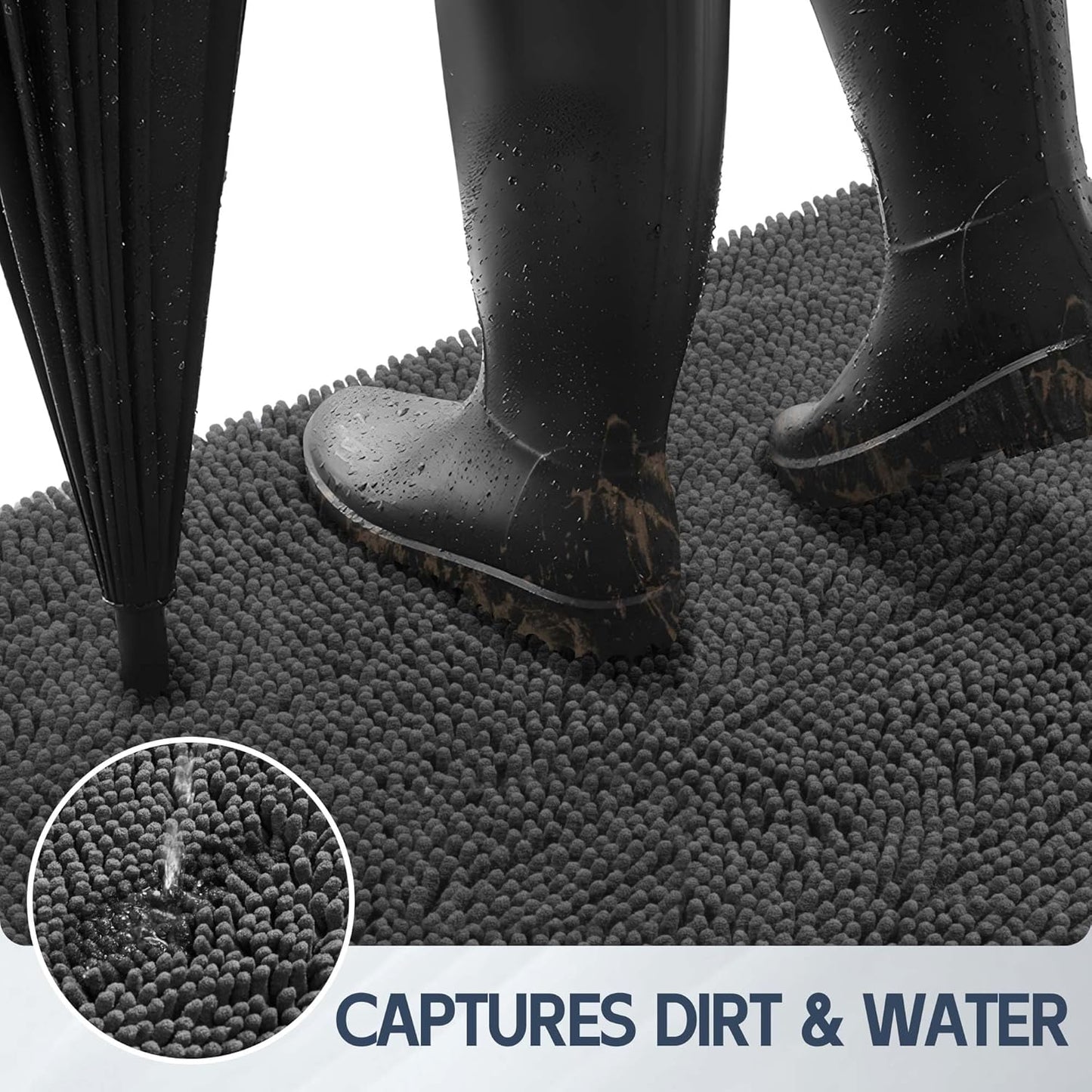 Dog Door Mat for Muddy Paws, 96" x 48" Chenille Absorbent Front Door Mat Inside, Large Runner Mud Mat for Dogs, Trap Dirt Washable Non Slip Outdoor Indoor Entrance Doormats, Grey