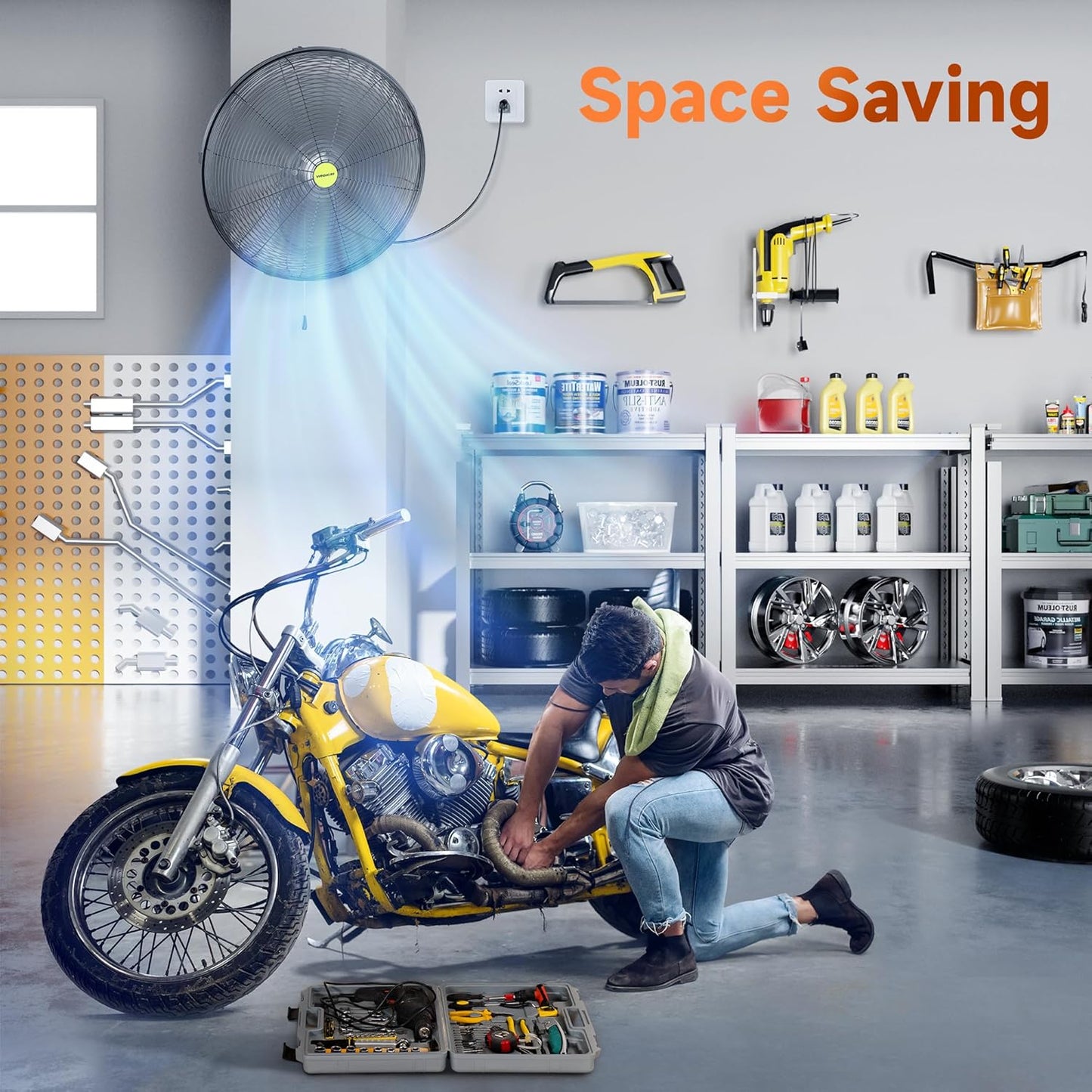 VAGKRI Wall Mount Fan, 20 Inch High Velocity Metal Oscillating Fan, 3 Speeds, 5300CFM Industrial Wall Fan for Home Office Patio Garage Factory Greenhouse Warehouse Farm