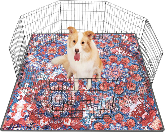 LOOBANI Washable Pee Pads for Dogs, 1 Pack Super Absorbent Reusable Puppy Pads Leakproof Dog Traning Pads, Waterproof Non-Slip Whelping Pad for Floor, Playpen, Crate, Couch-72 x72 (Red Flower)