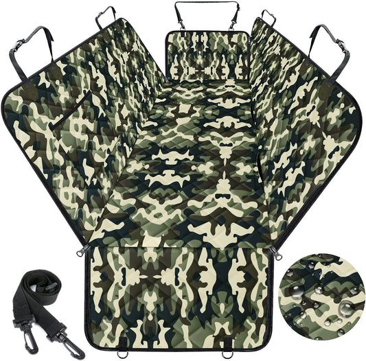 Dog Car Seat Cover, Durable Waterproof Scratch Proof Nonslip Dog Hammock, Pet Back Seat Covers with Pocket for Cars SUVs and Trucks - S, Camouflage