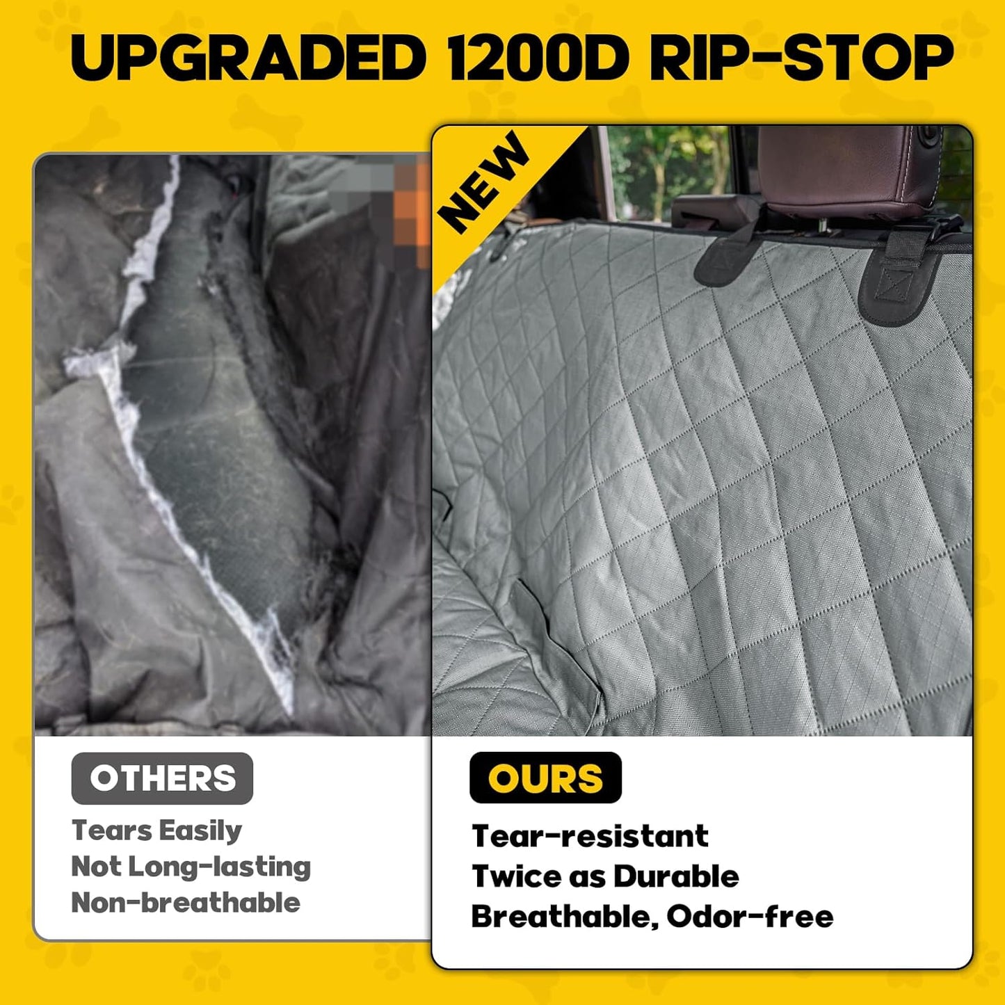 Upgrade Tough 1200D Rip-Stop Dog Truck Seat Cover for Back Seat, Anti-Scratch Waterproof Car Back Seat Extender for Dogs with Hard Bottom,Dog Hammock for F150/RAM1500/Silverado