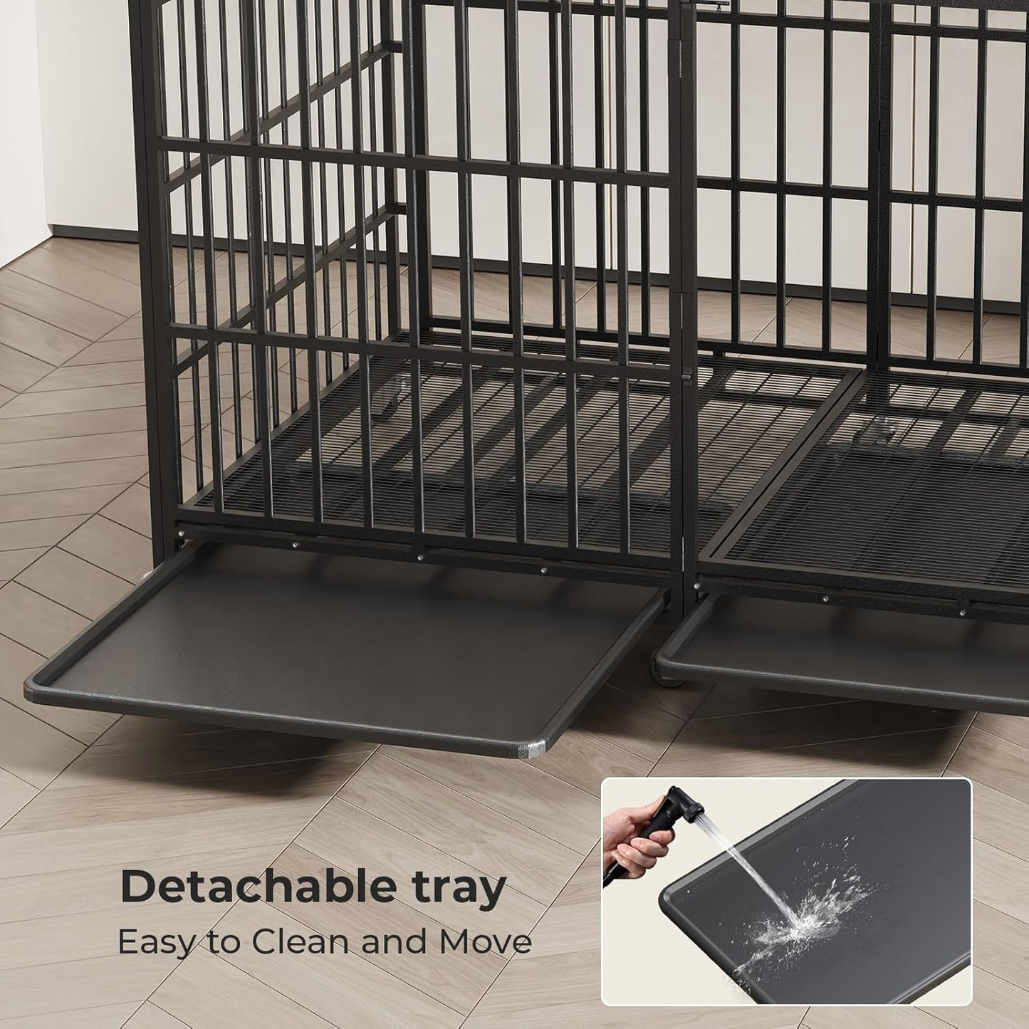 78 Inch Heavy Duty Indestructible Dog Crate Steel Escape Proof, Indoor Double Door High Anxiety Cage, Kennel with Wheels,Removable Tray,Extra Large Dogs XL XXL XXXL