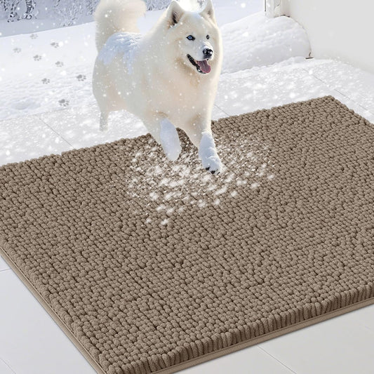 Dog Door Mats for Muddy Paws, Chenille Absorbent Door Mats, Non Slip Heavy Mud Mat for Dogs, Soft Indoor Door Mat for Entryway, Mud Paws, Inside Floor,30" X 20", Beige