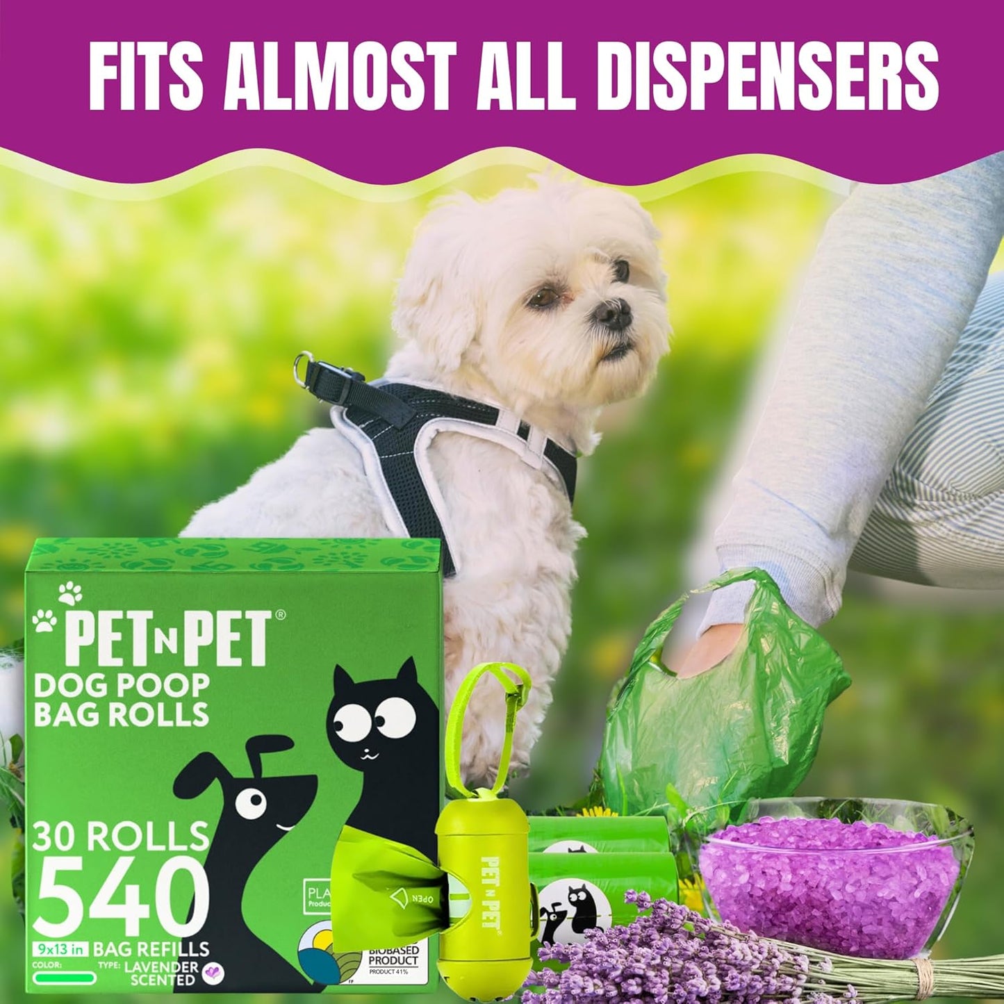 Pet N Pet Poop Bags For Dogs, Green 540 Counts Lavender Scented Dog Poop Bags Rolls, Dog Bag, Pet Waste Bag