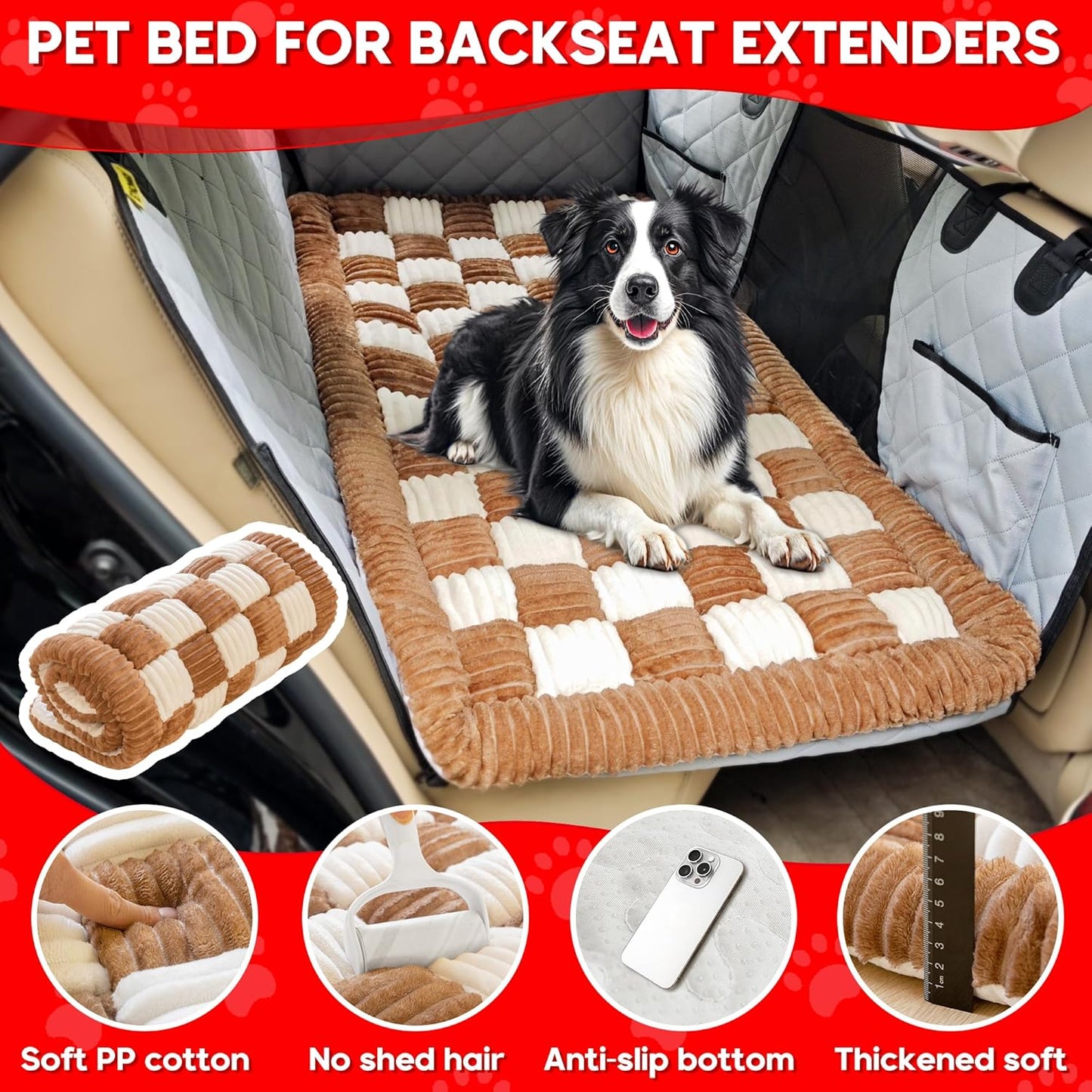Dog Car Bed Mat, Non-Slip Backseat Extender Pet Blanket, Plaid Dog Bed for Trucks, Sedans & Large SUVs, Chew-Resistant Travel Pad for Dogs, Easy Clean & Scratch-Proof & Comfort (56"x28.7")