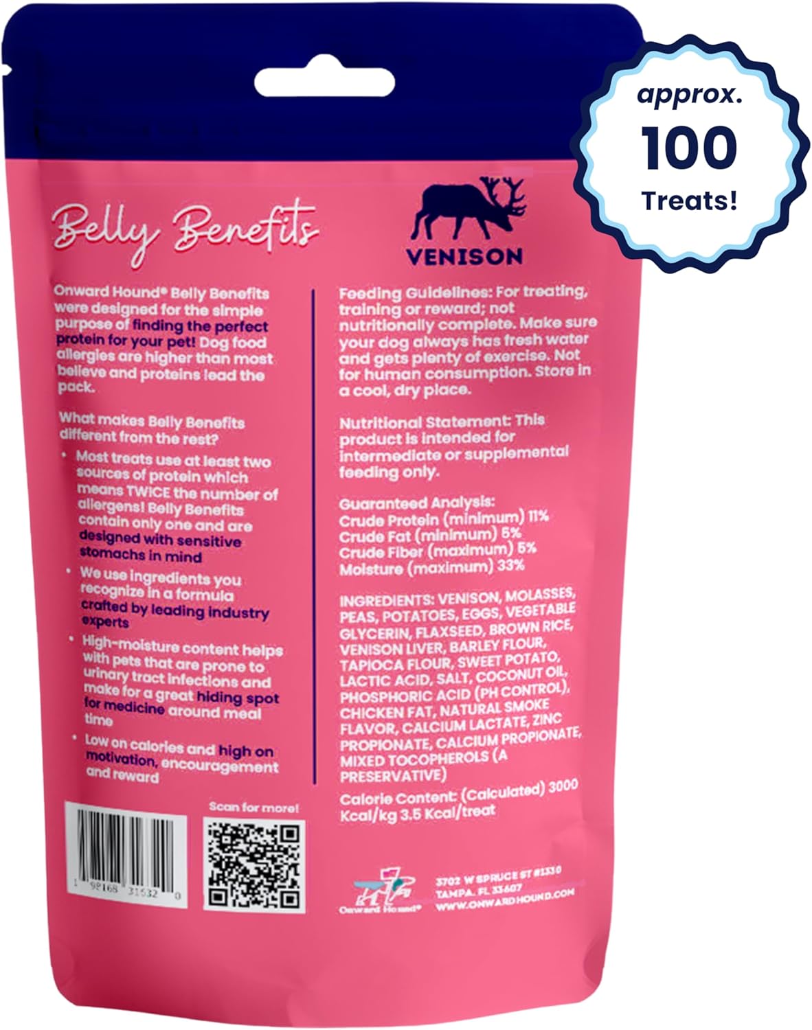 Onward Hound Training Treats for Dogs - Soft Venison - Low Calorie Dog Training Treats for Sensitive Stomachs with Single Source Premium Protein, Corn Free, & Soy Free Formula - 4 oz