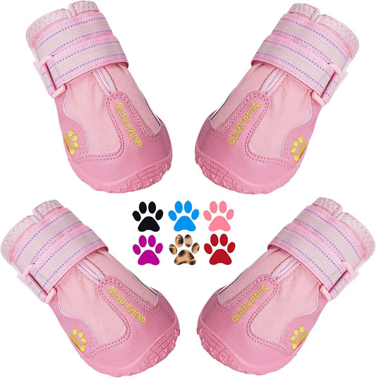 QUMY Dog Shoes for Large Dogs, Medium Dog Boots & Paw Protectors for Winter Snowy Day, Summer Hot Pavement, Water-Resistant in Rainy Weather, Outdoor Walking, Indoor Hardfloors Skid-Resistant Sole