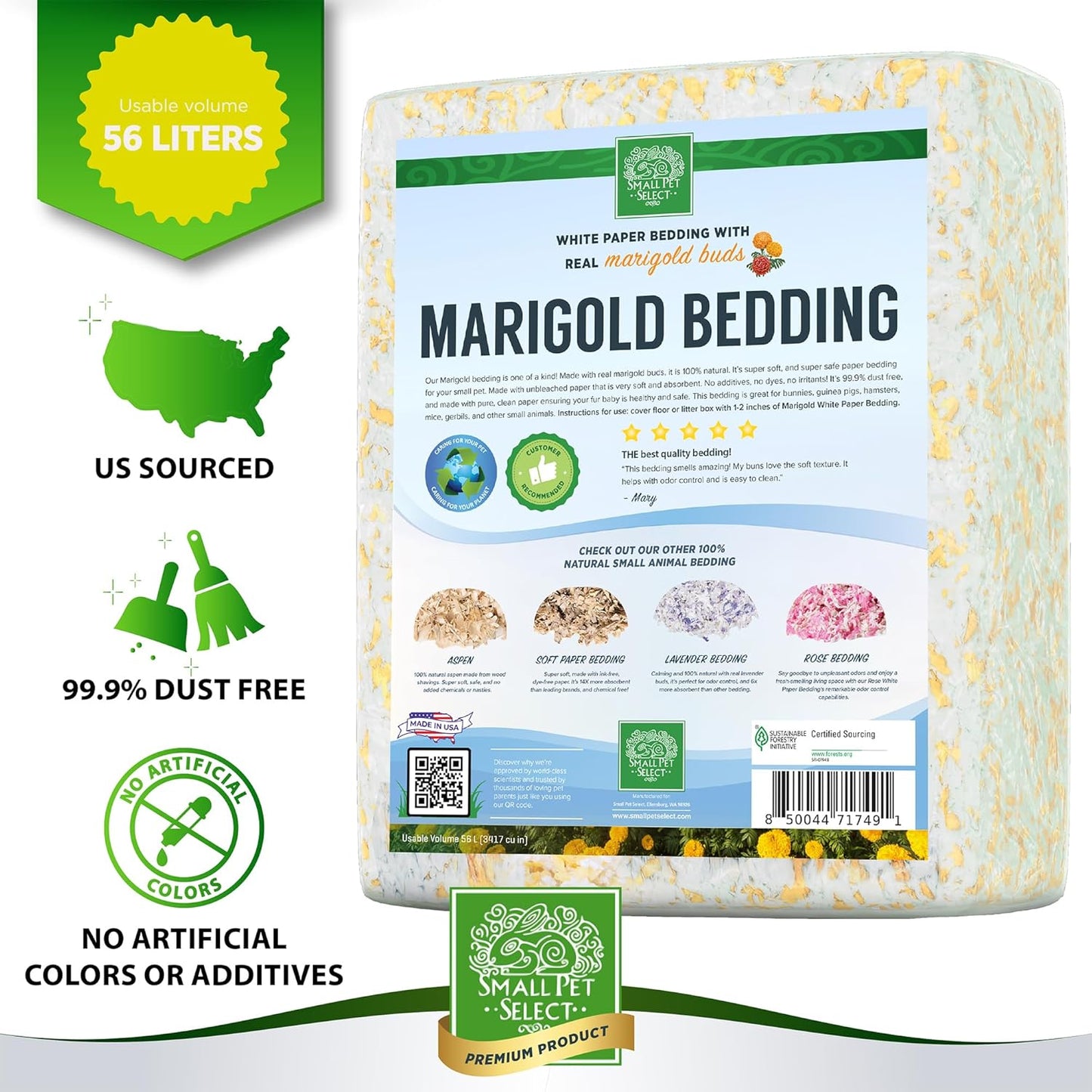 Small Pet Select - Natural Paper Bedding with Real Marigold Buds. Rabbits, Guinea Pigs, and Other Small Animals, 56L