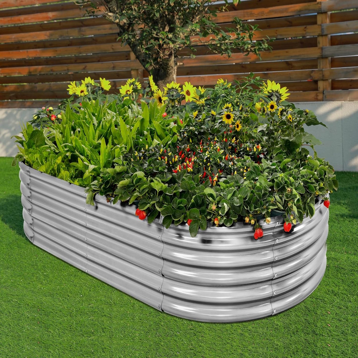Land Guard 4×2×1.5ft Galvanized Raised Garden Bed Kit, Galvanized Planter Garden Boxes Outdoor, Oval Large Metal Raised Garden Bed for Vegetables……… (Classic Silver