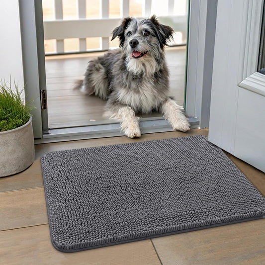 Smiry Dog Door Mat for Muddy Paws 24x16, Absorbs Moisture and Dirt Doormat, Non-Slip Washable Quick Dry Chenille Front Door Mat Indoor Entrance, Entryway Carpet for Inside Floor, Dark Grey