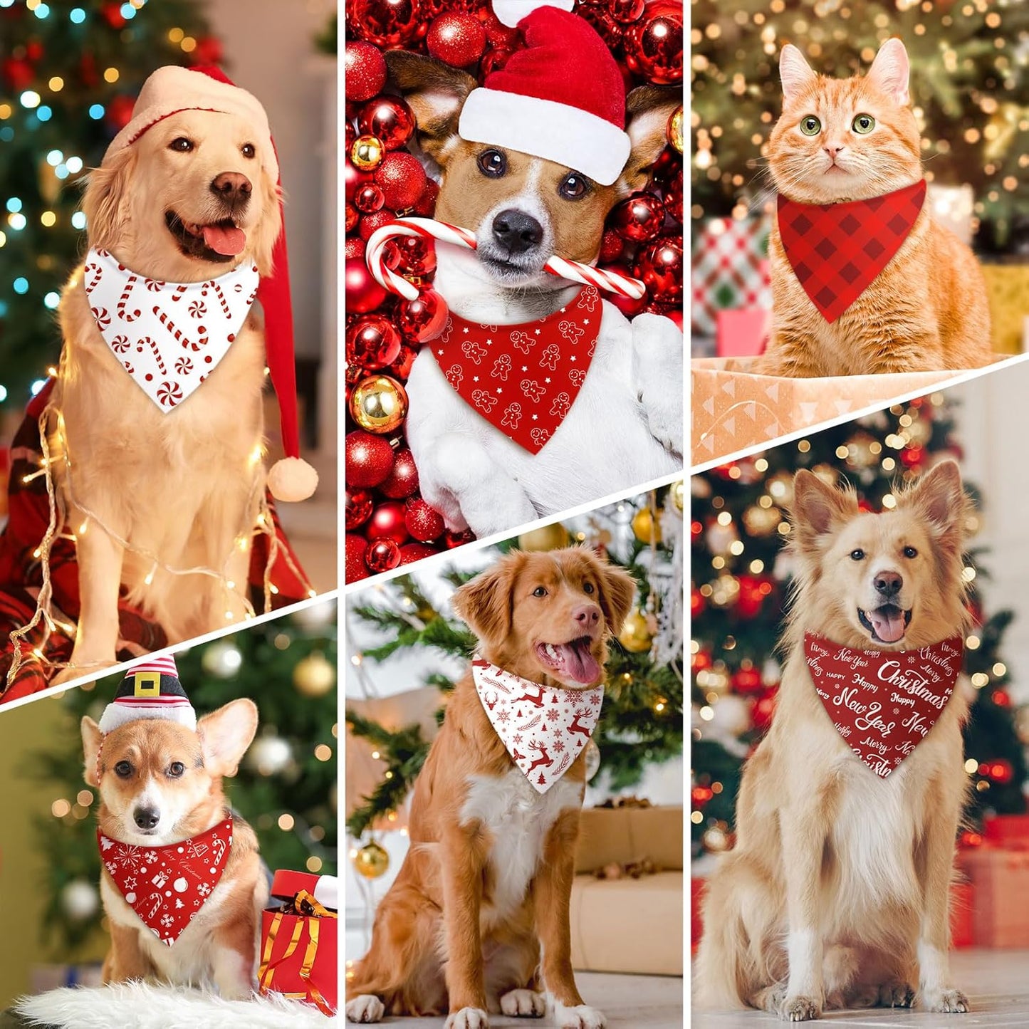 Abbylike 200 Pcs Christmas Dog Bandanas Bulk Xmas Red and White Bandanas for Dogs Triangle Kerchief Bibs Scarf Set for Pet Christmas Costume Photo Props Accessories Pet Shops, 25 Styles