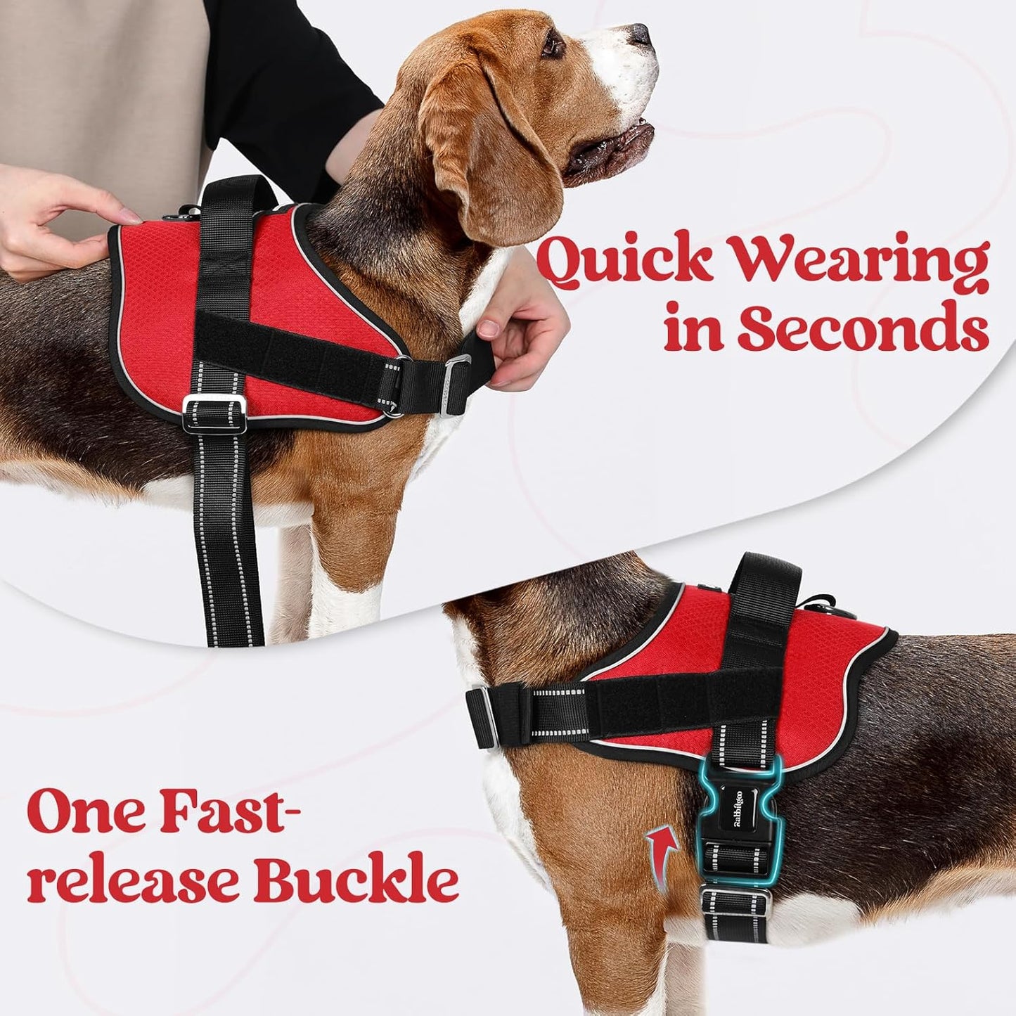 rabbitgoo Dog Harness for Small, Easy On Pet Vest with One Buckle, No Pull Adjustable Service Harness with D-Ring & Handle, Reflective for Safety Walking, Training, Red, S