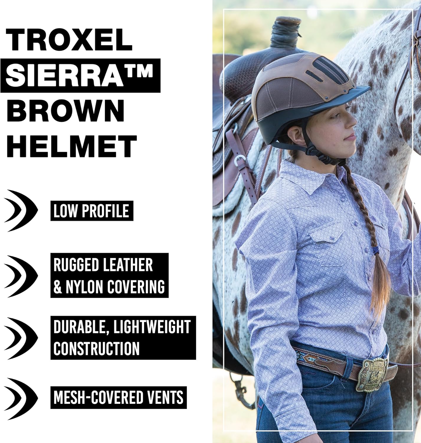 Troxel Sierra Rugged Horse Riding Helmet, Low-Profile, Self-Adjustable Design, Safety Horseback Riding Gear
