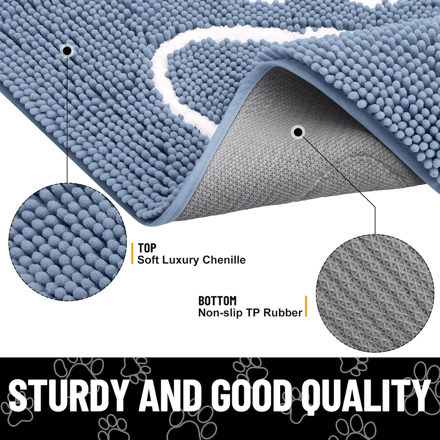 Smiry Dog Door Mat for Muddy Paws, Absorbent Dirt Trapper Non Slip Quick Dry Washable Chenille Mat for Mud Dogs, Entry Rug for Indoor and Outdoor (36x24 Inches, Airy Blue and White)