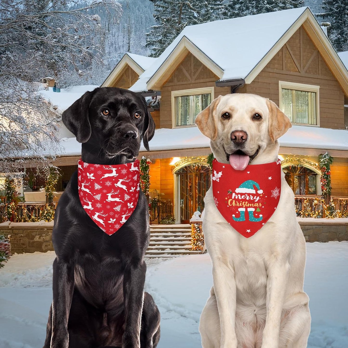 Christmas Dog Bandanas Large 3PCS, 6 Pattern Holiday Scarf for Boy and Girl, Triangle Reversible Bibs Breed for Puppy Pets