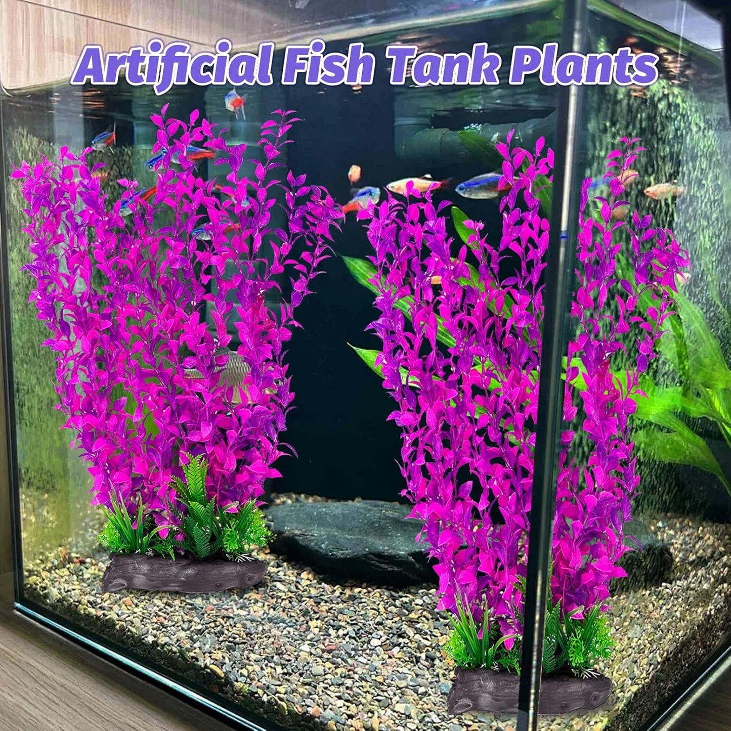 Hamiledyi Aquarium Plastic Plants Aquarium Decor Artificial Fish Tank Plants,Tall Fish Tank Decorations, Extra Large Aquarium Plant 20.4-inch Tall,2PCS