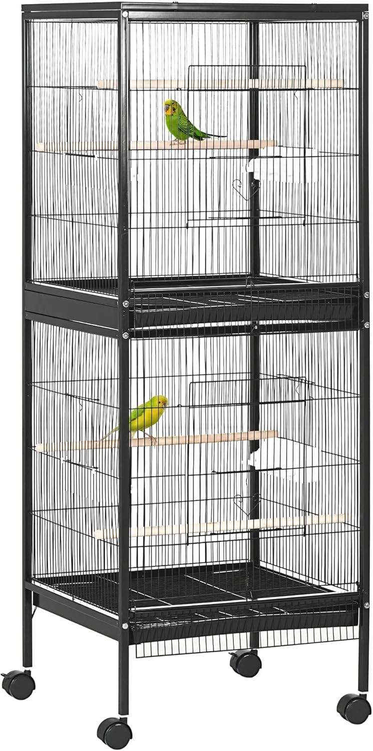 PawHut Large Bird Cage with 1.7 ft. Width for Wingspan, Bird Aviary Indoor with Multi - Door Design, Fit for a Canary, Finch, Conure, 55", Black