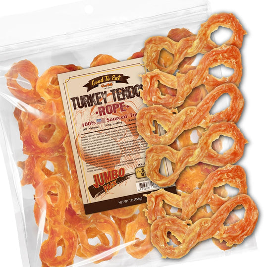 Gootoe Turkey Tendons for Dogs – All-Natural, Hypoallergenic Dog Treats, Rawhide Alternative, Long Lasting Puppy Chews, Healthy Dog Treats for Small Breeds, Rope (S), 16 oz Pack (1 lb)