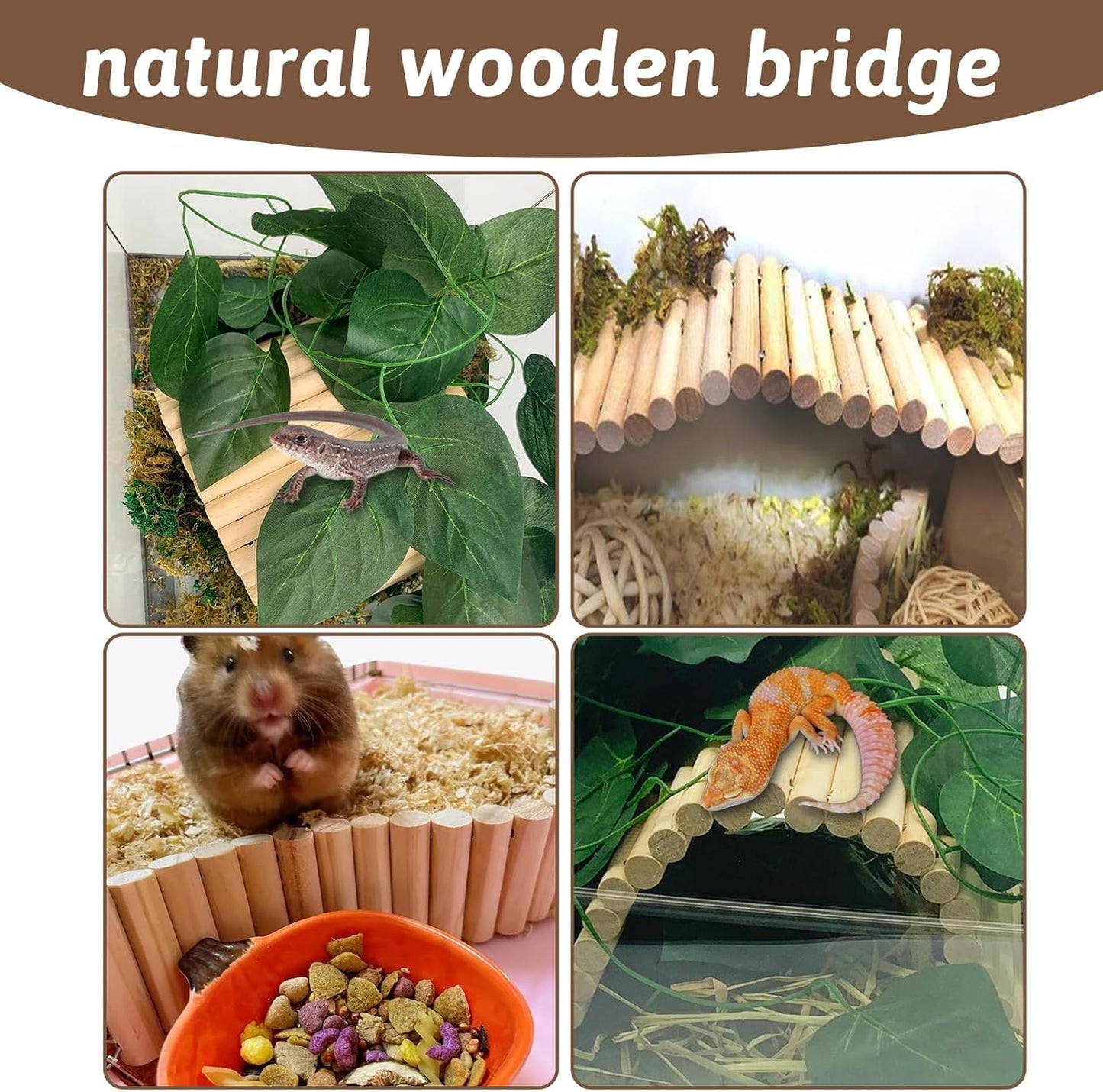 Hamiledyi 11.37 X 5.9 Inches Hides for Tortoises Wood Bendy Bridge Reptile Hide Climbing Ladder Hide Cave Turtle Habitat Decor for Lizards Gecko Spiders Snakes