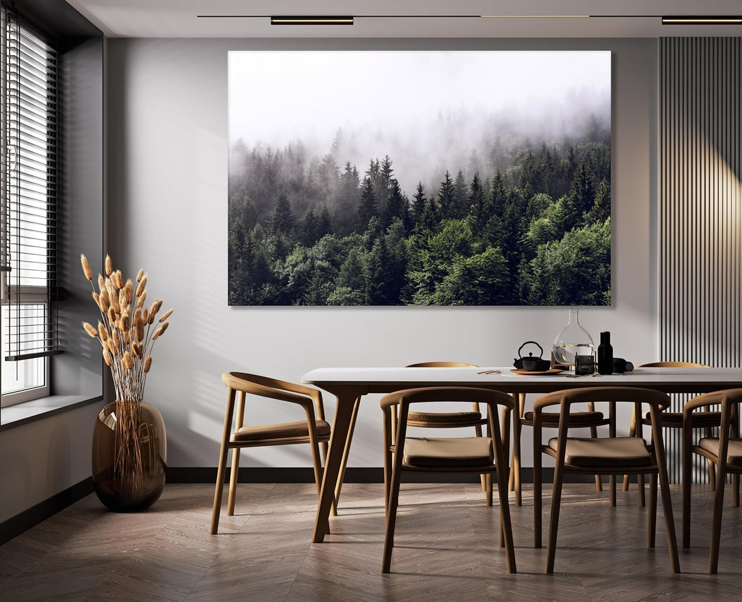 Nature Wall Art Prints - Ocean Forest Mountain Lake Canvas Landscapes - Small to Extra Large Living Room Bedroom Kitchen Bathroom Décor (Foggy Pine Forest, 28L" x 41W")