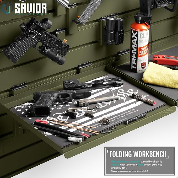 Savior Equipment Wall Rack System Heavy-Duty Steel Folding Table Workbench Shelf Collapsible Wall Mount Hanger, Modular Firearms Gun Wall Gear Accessories Organizer