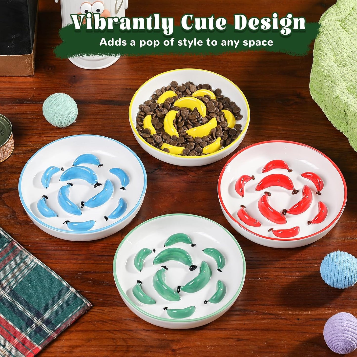 Ceramic Cat Slow Feeder Bowl - Vibrant Cat Feeding Bowl - Cute Maze Food Dish for Slow Eating - Dishwasher Safe - 6.3''W x 1.2''H - 7 OZ - Yellow