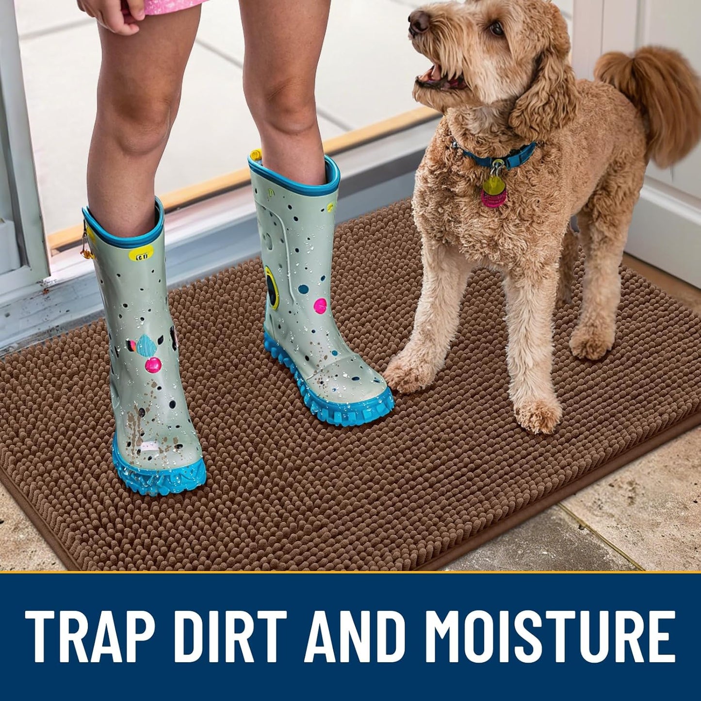 Smiry Dog Door Mat for Muddy Paws 36x24, Absorbs Moisture and Dirt Doormat, Non-Slip Washable Quick Dry Chenille Front Door Mat Indoor Entrance, Entryway Carpet for Inside Floor, Mocha