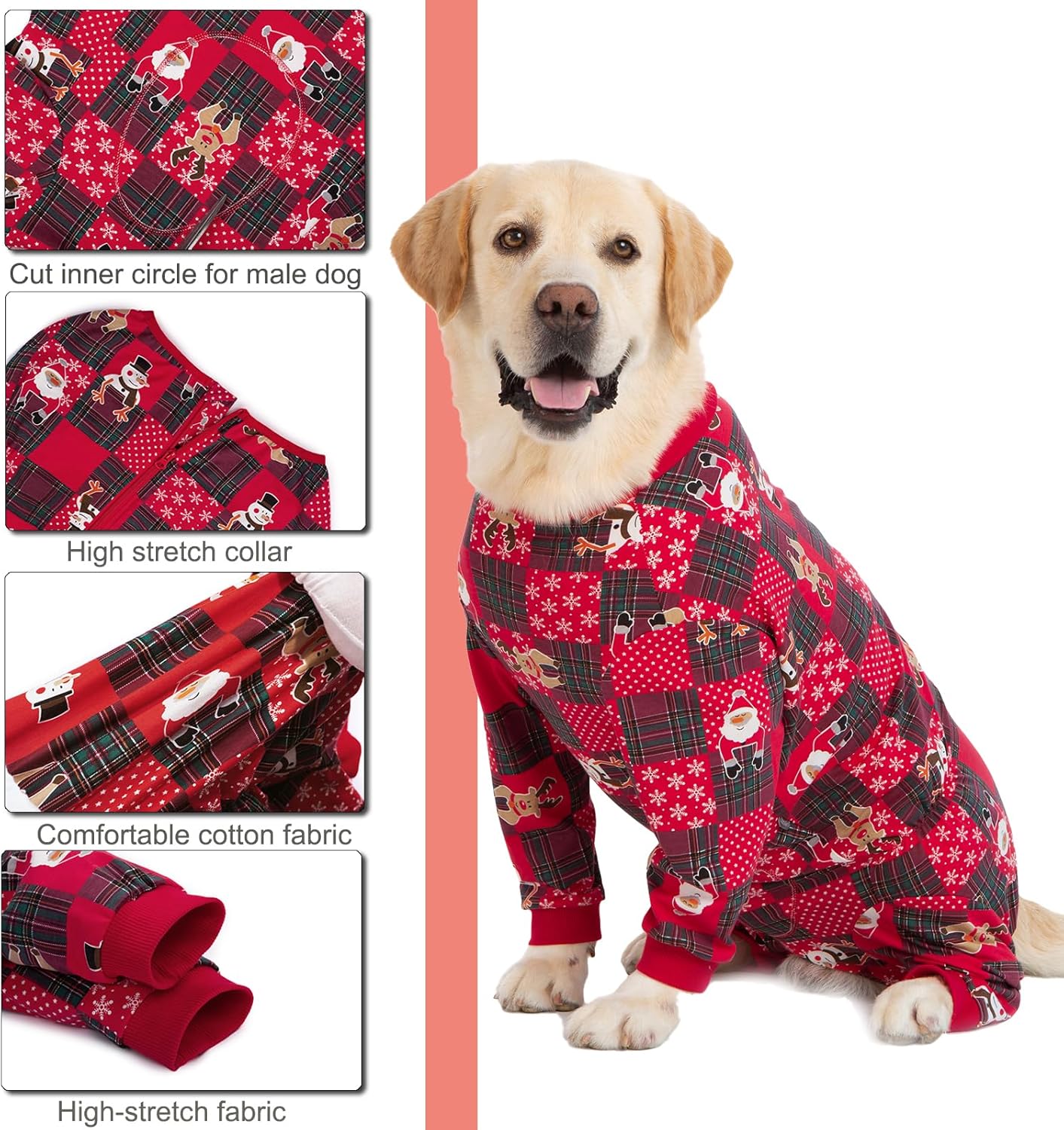 Yeapeeto Dog Onesie Surgery Recovery Suit for Large Medium Bodysuit Dogs Pajamas PJS Full Body for Shedding, Prevent Licking, Wound Protection, Cone Alternative… (Xmas Red, X-Large)