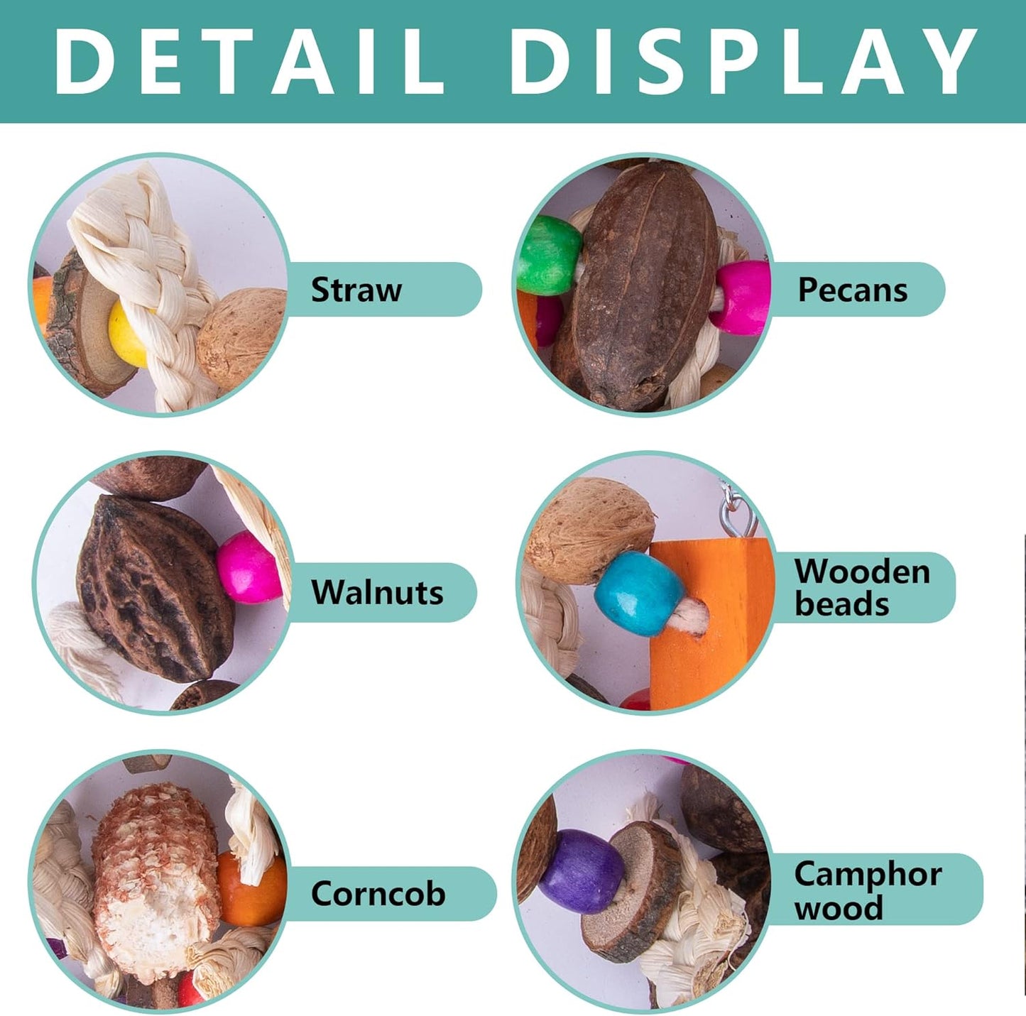 Deloky Large Parrot Bird Chewing Toys, Natural Nuts Corn Parrot Tearing Toy, Wooden Bird Cage Toy for African Grey, Macaws Cokatoos, Amazon Parrots and Other Large Birds