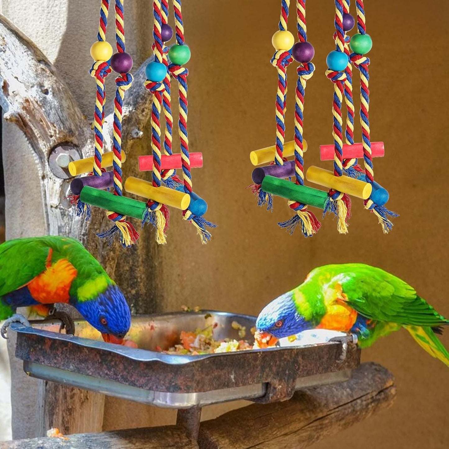 Bird Toys for Parrots Conures, Colorful Rope Bird Toys, Interactive Chewing Climbing Toy for Cockatiels, Small Birds Fun Hanging Design with Hook for Cages Relieves Boredom Encourages Behavior
