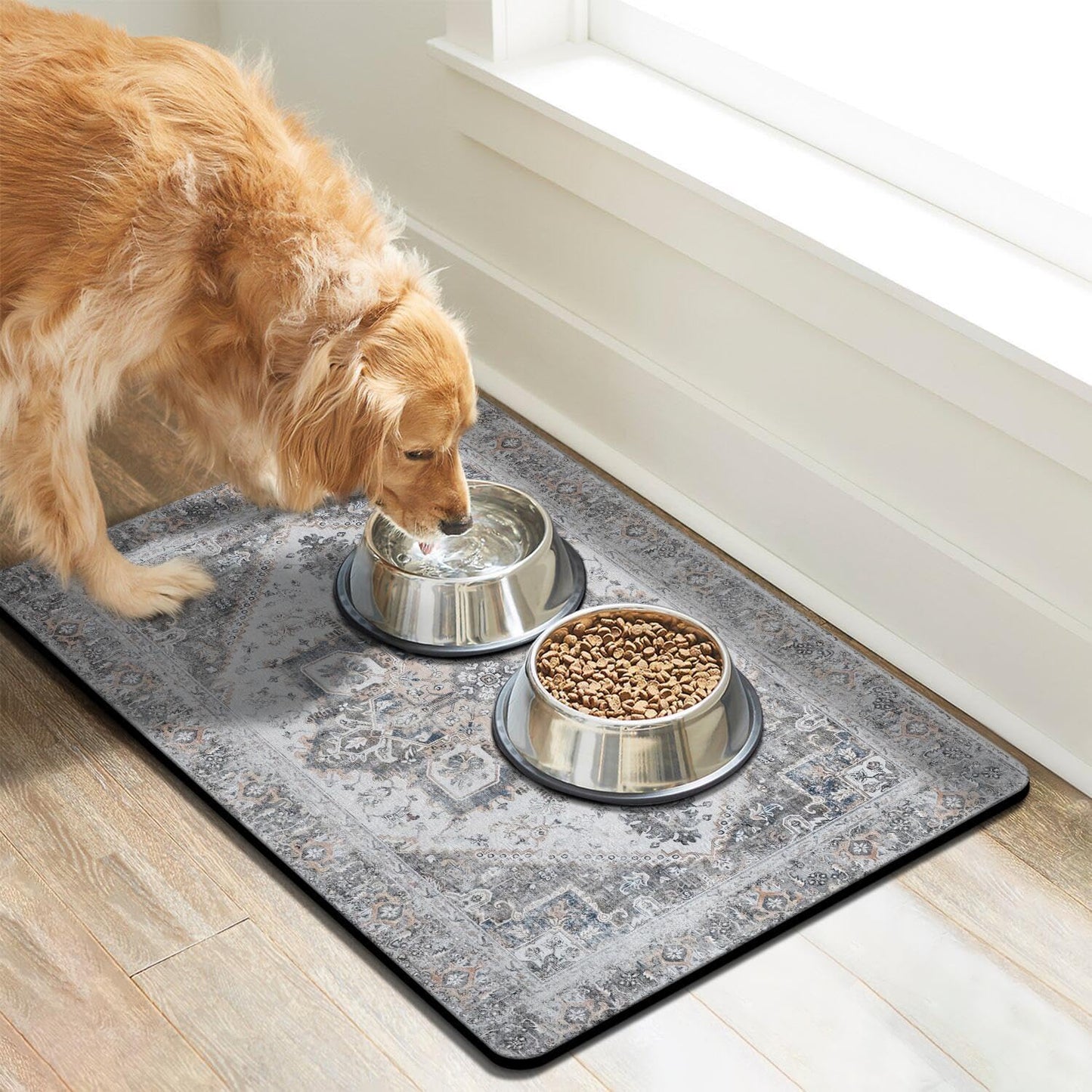 Dog Food Mats for Floors Absorbent, Pet Cat Food Mat - Non Slip Dog Bowl Mats for Food and Water, Eco-Friendly Boho Dog Placemats Feeding Mat Pet Supplies