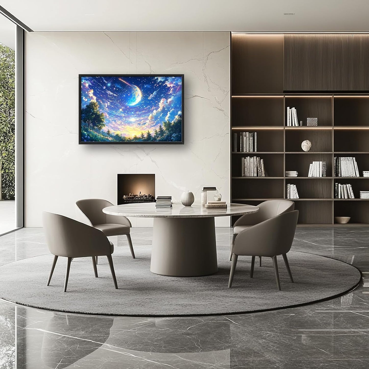 Framed Large Anime Sky Wall Art for Living Room, Oversized Fantasy Night Sky Forest Wall Decor Nature Canvas Painting Modern Artwork Home Decoration for Living Room Bedroom Office 36"x24"