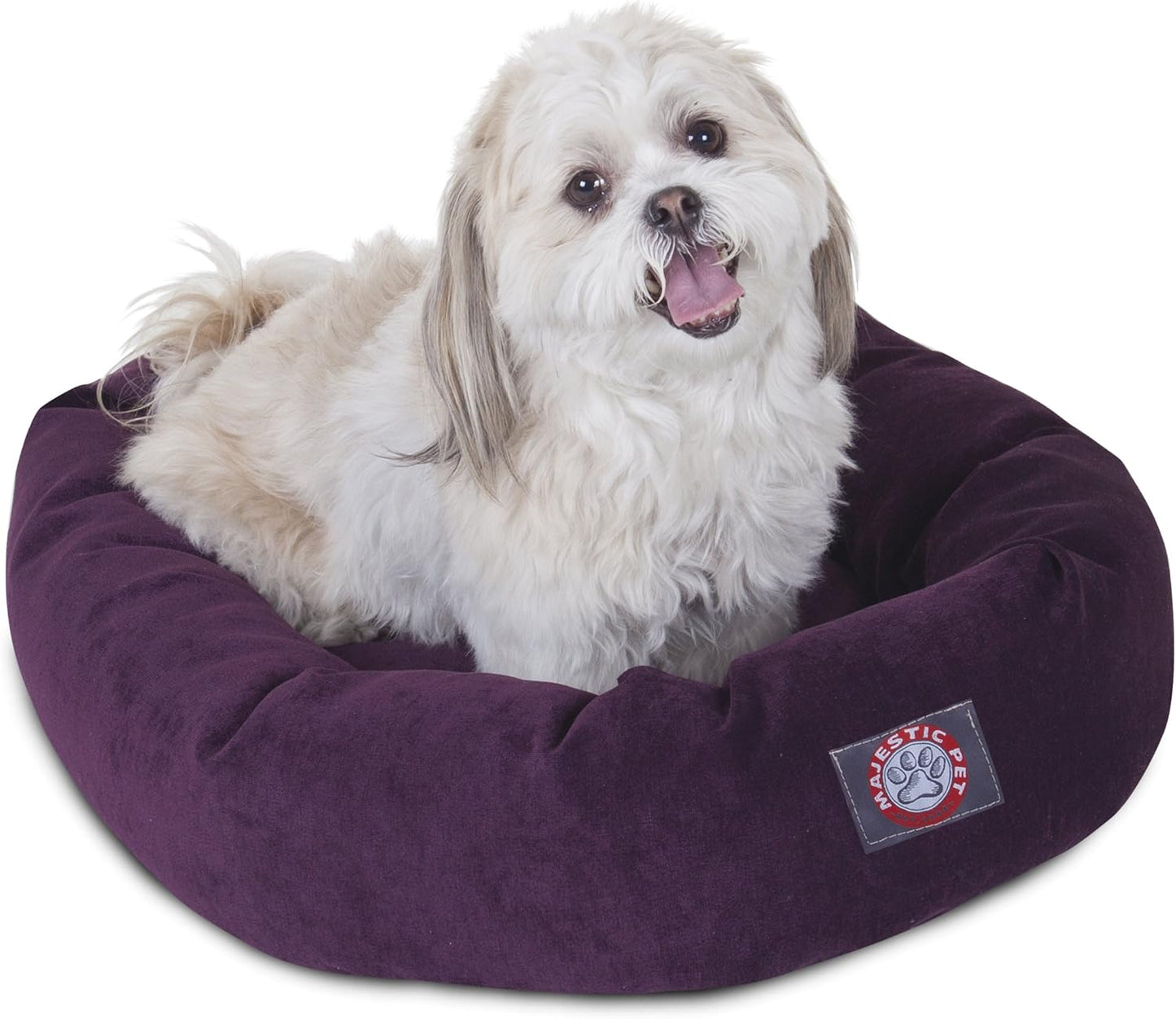 Majestic Pet 24 Inch Micro Velvet Calming Dog Bed Washable 24x19x7 (Inch) – Cozy Soft Round Donut Dog Bed with Spine for Head Support - Pet Bed Small – Aubergine