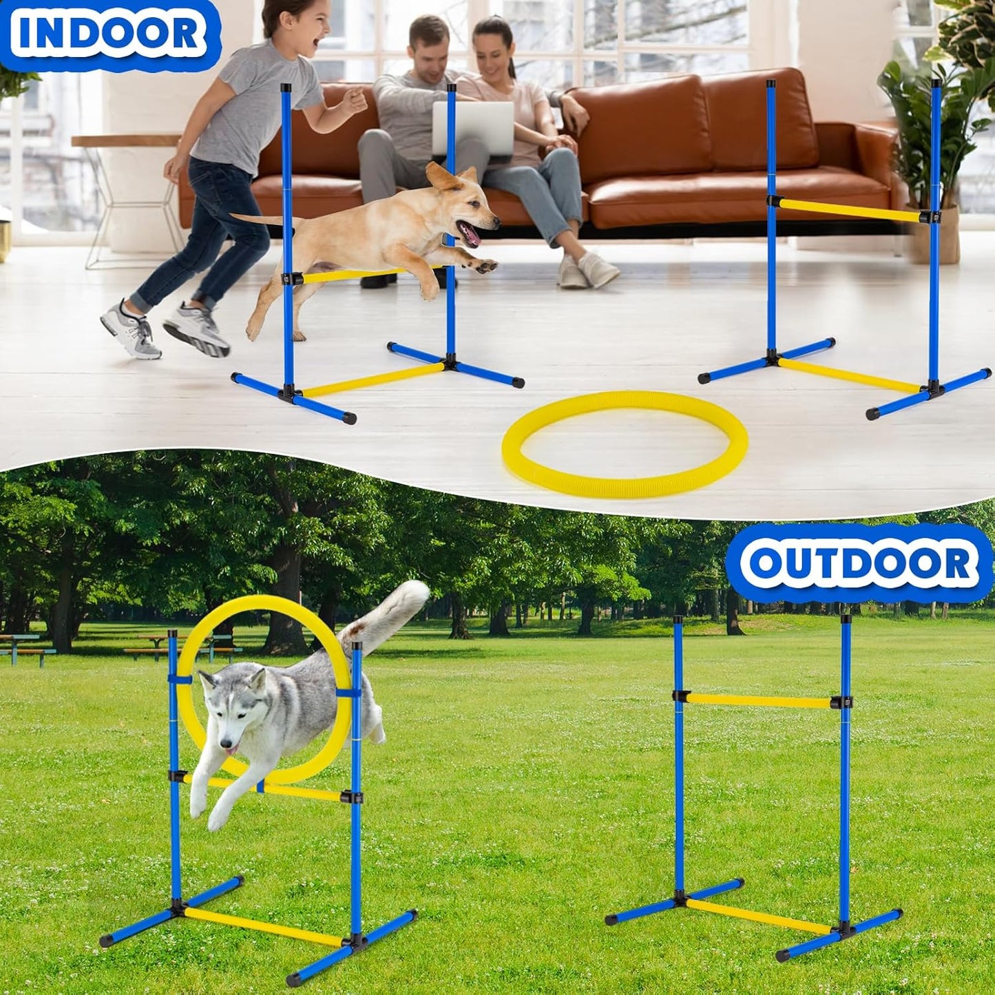 Dog Agility Training Equipment, Dog Agility Course Backyard Set, Pet Outdoor & Indoor Obstacle Course, with Agility Hurdle, Jump Ring, Toy Balls and Storage Bag
